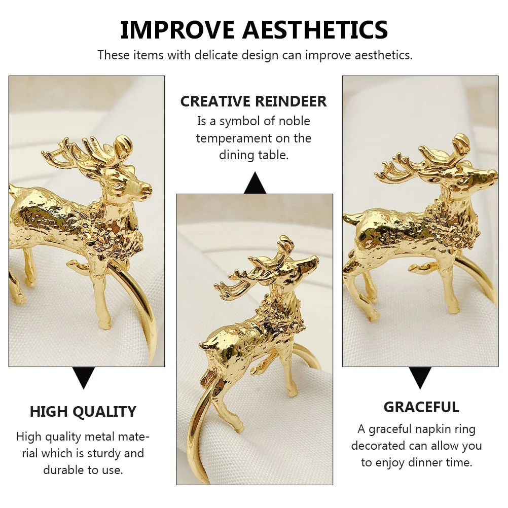 

2Pcs Metal Napkin Buckles Reindeer Shape Exquisite Christmas Napkin Rings Holiday Party Table Decor Exquisite Tissue Buckle