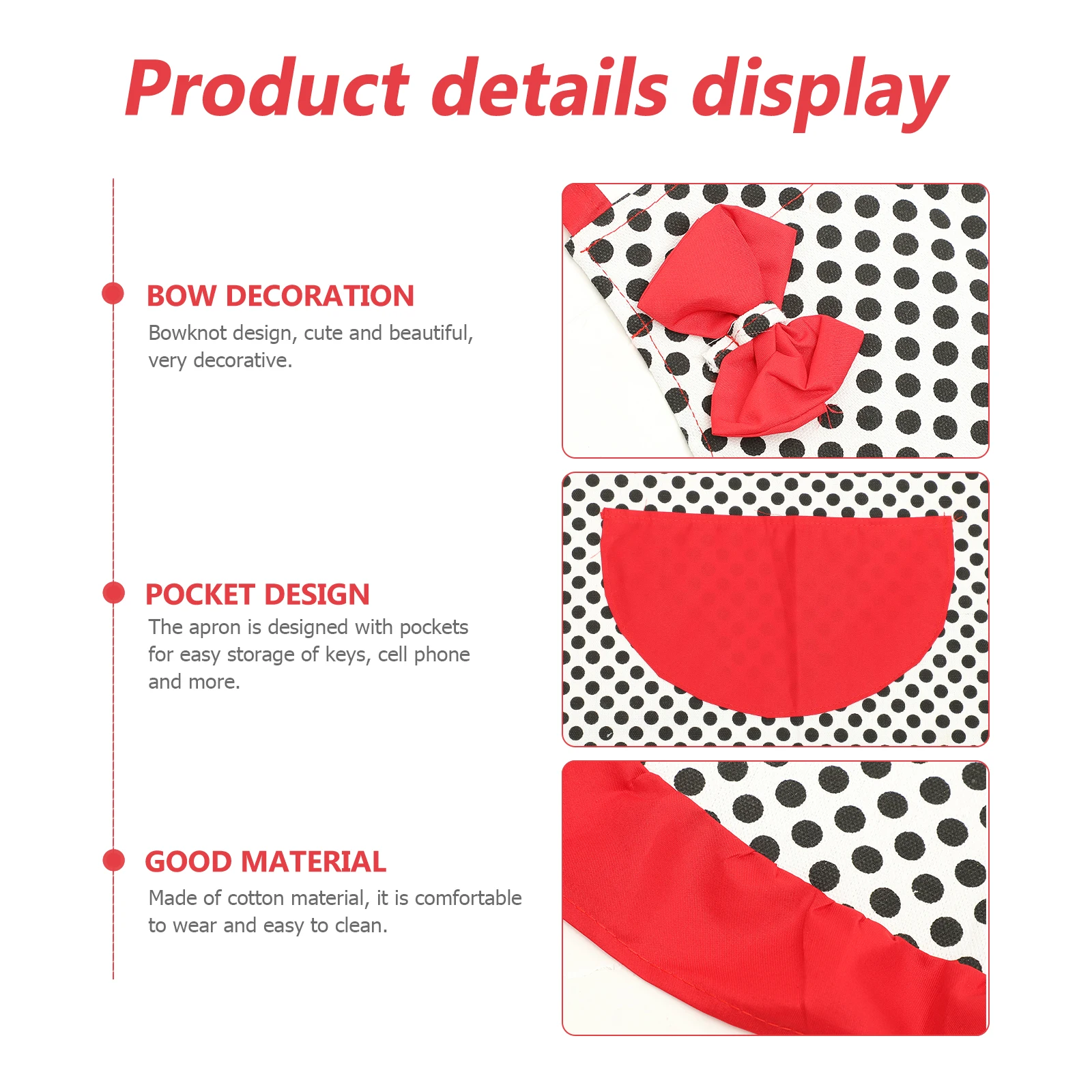 

Red Dot Halter Neck Sleeveless Apron For Women Kitchen Cooking With Pocket Pure Cotton Large Pocket Free Size