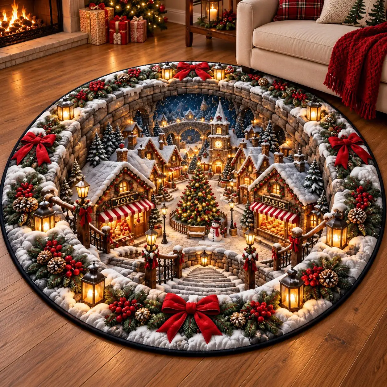 3D Christmas Reindeer Round Rug Magic Book Swirl Area Rug Gorgeous Living Room Bedroom Entryway Accent Floor Mat