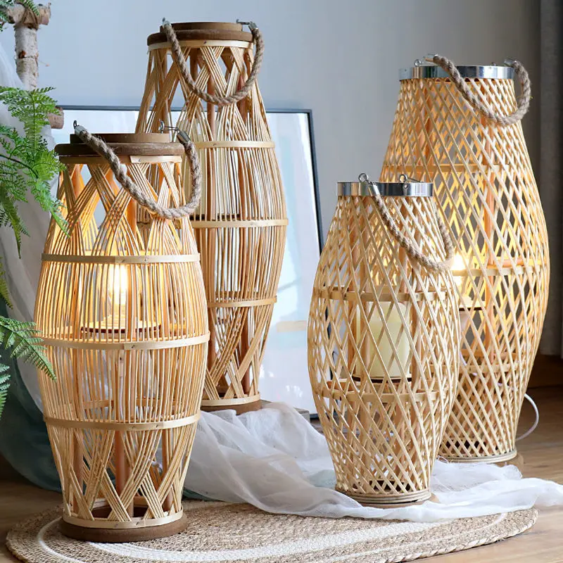 

Rattan candlestick wind lamp new Chinese decorative ornament model room hotel hanging floor lantern courtyard
