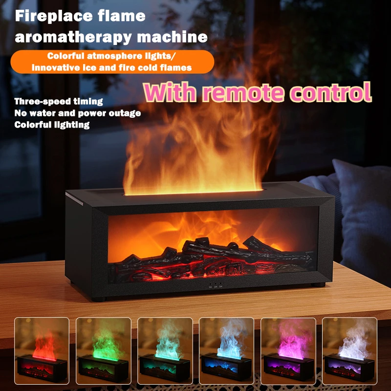 

Fireplace Aroma Diffuser 7 Colors Night Light Creative Flame Humidifier Waterless Auto-off Protection With Remote And Realistic