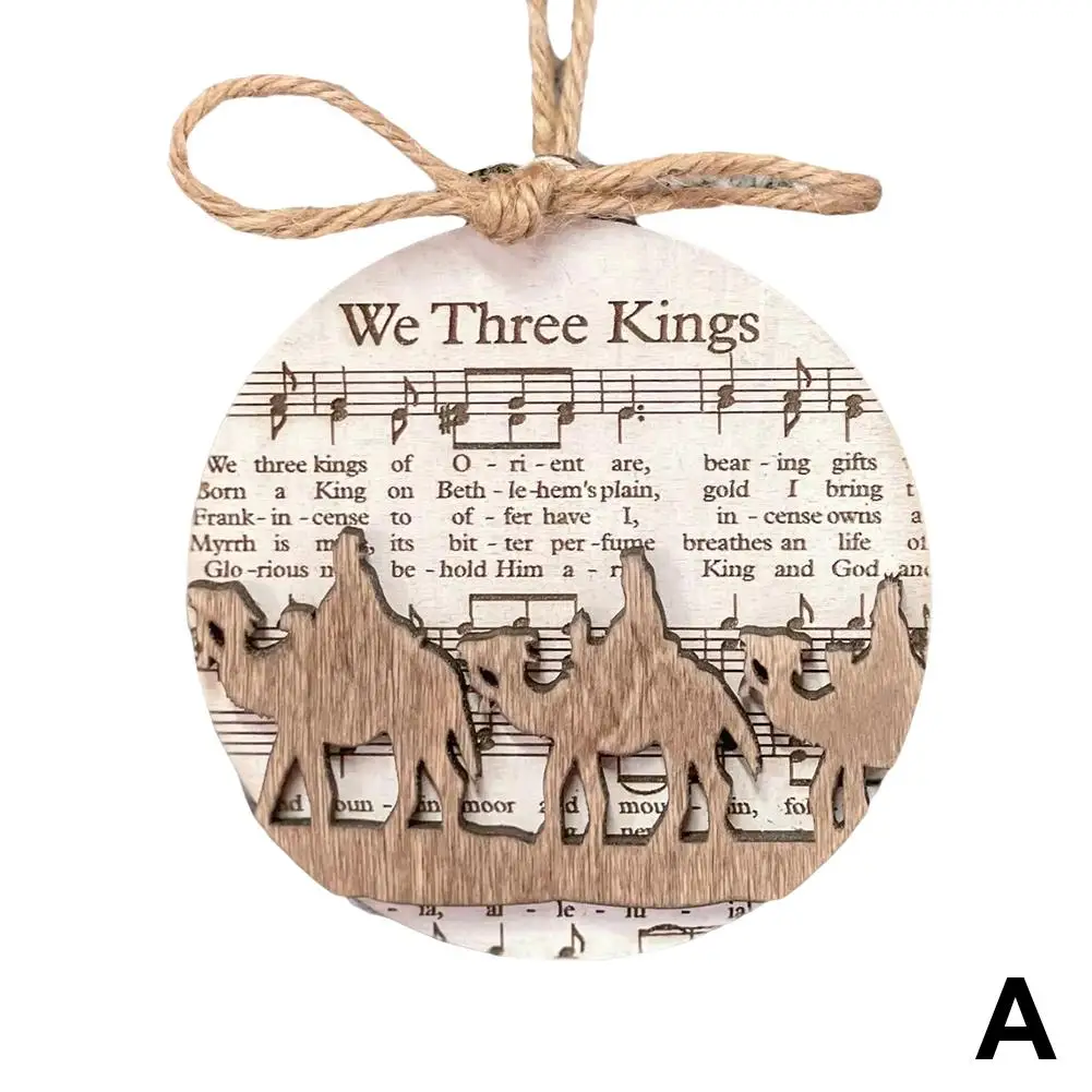 Houten kerststal hangend ornament, muziekontwerp kerststal hangers decor, blad houten scène kerstboom 1pc Y2W2