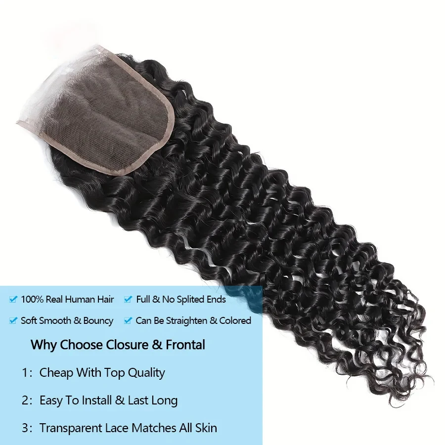 Deep Wave Human Hair Bundles With Closure 4x4 Lace Closure Brazilian Remy Wet and Wavy Bundles With Closure for Black Women