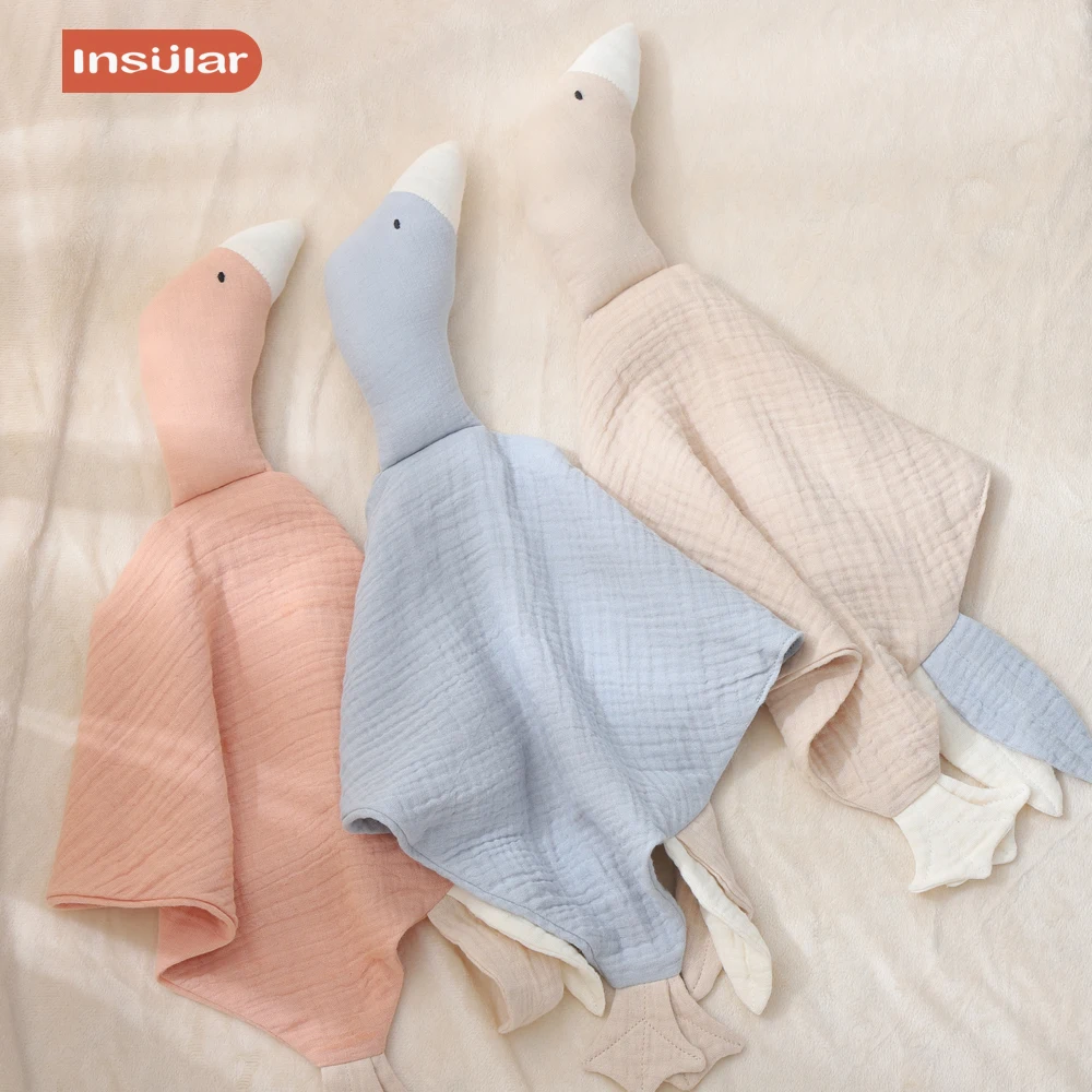 ผ้ามัสลินออร์แกนิคสำหรับเด็กแรกเกิด ช่วยให้นอนหลับสบาย ตุ๊กตานิ้วมือรูปห่านใหญ่ ดีไซน์การ์ตูน สามารถใช้เป็นผ้าห่มปลอบใจได้