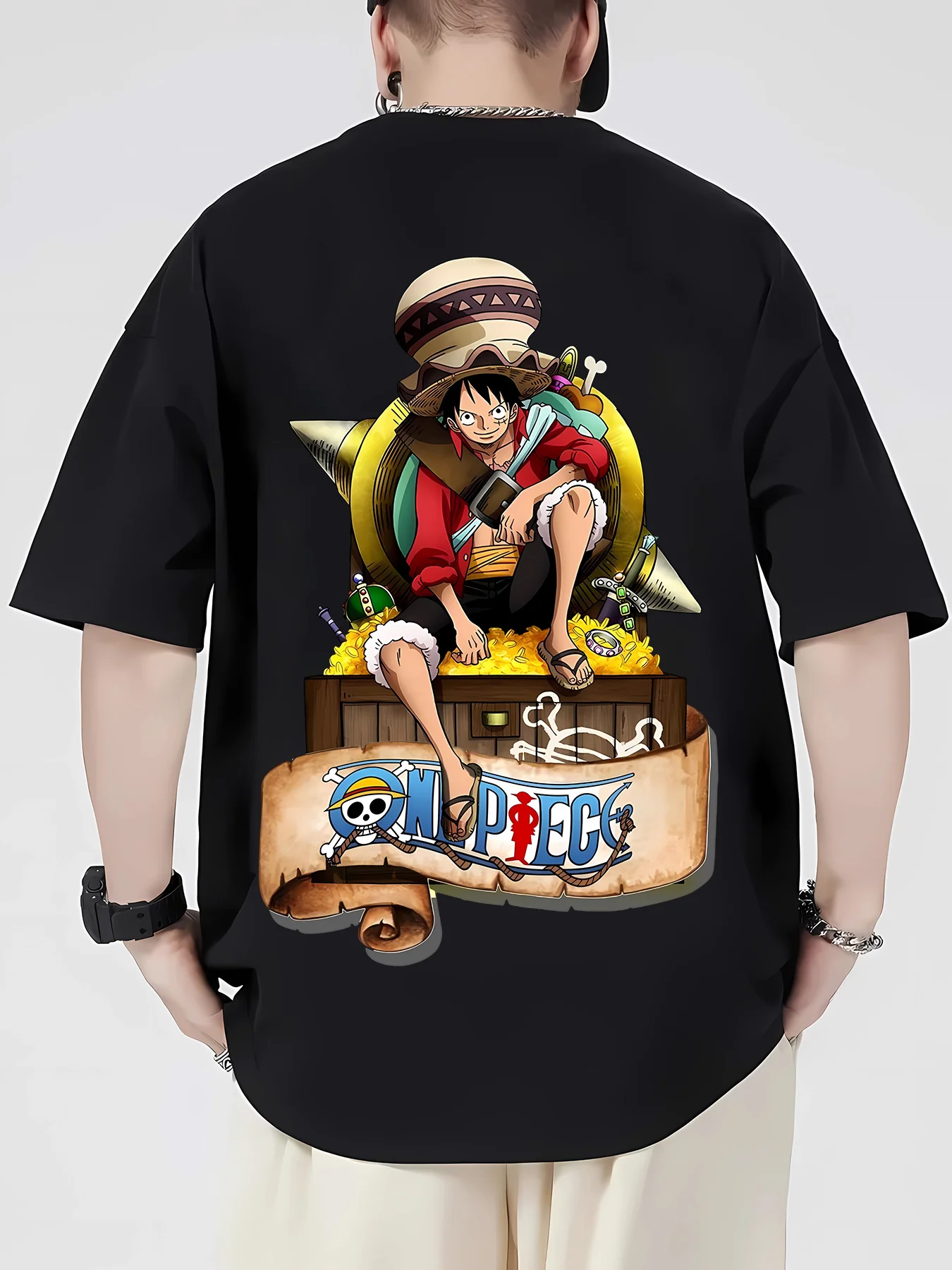 

Летняя футболка в стиле аниме Harajuku ONE PIECE Luffy, мужская хлопковая футболка для фитнеса, винтажный уличный женский повседневный свободный топ с короткими рукавами