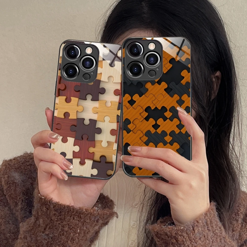 Puzzle Pretty Fashion Mobile Cell Phone Case for iPhone 16 15 14 13 12 11 X XR XS 8 Pro Max Plus Mini PC Glass Phone Cover Shell