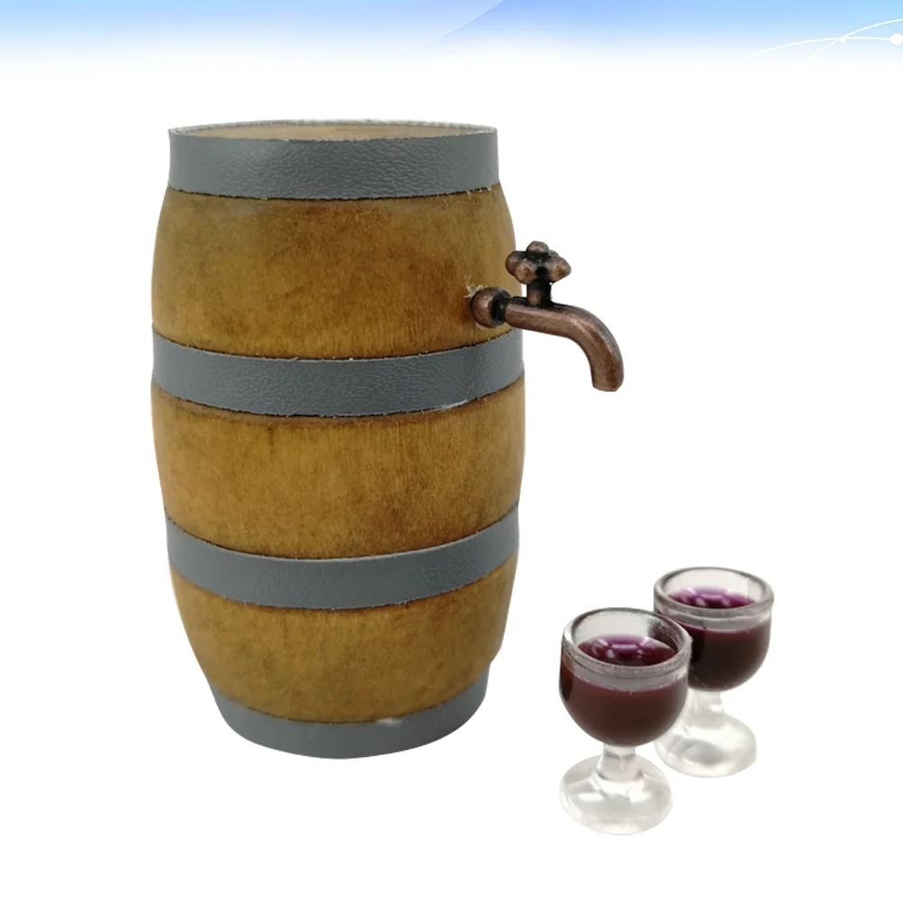 

Miniature Red Barrel Set Cellar decoration Pub Bar Decor Party Supplies with Faucet and Glass