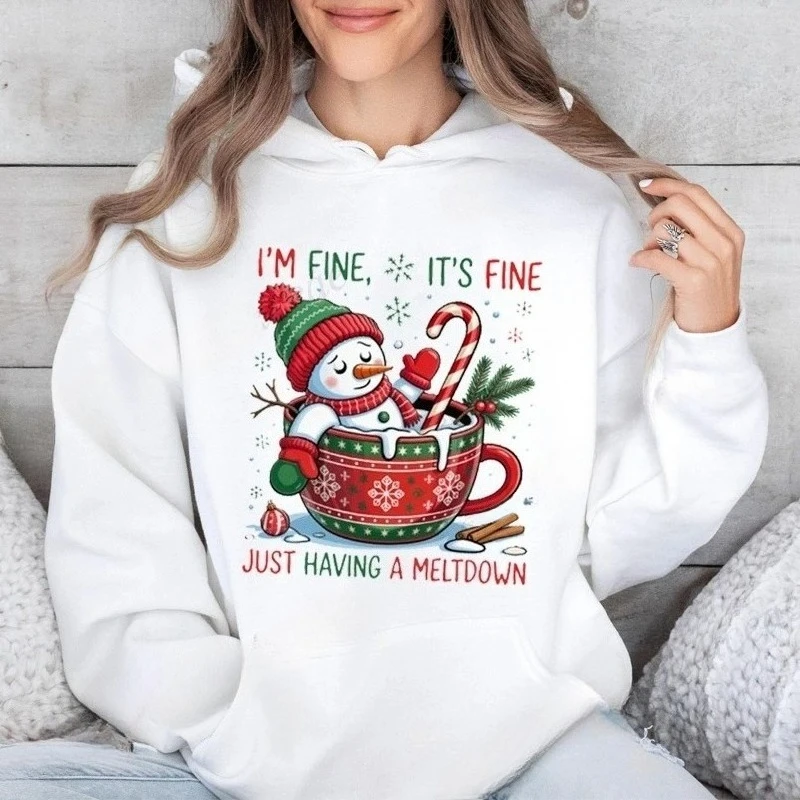 I'm Fine, It's Fine, Just Have A Meltdown Damen Hoodies Mode Kleidung Sweatshirt Lustiges süßes Schneemann Weihnachten Weihnachts-Sweatshirt