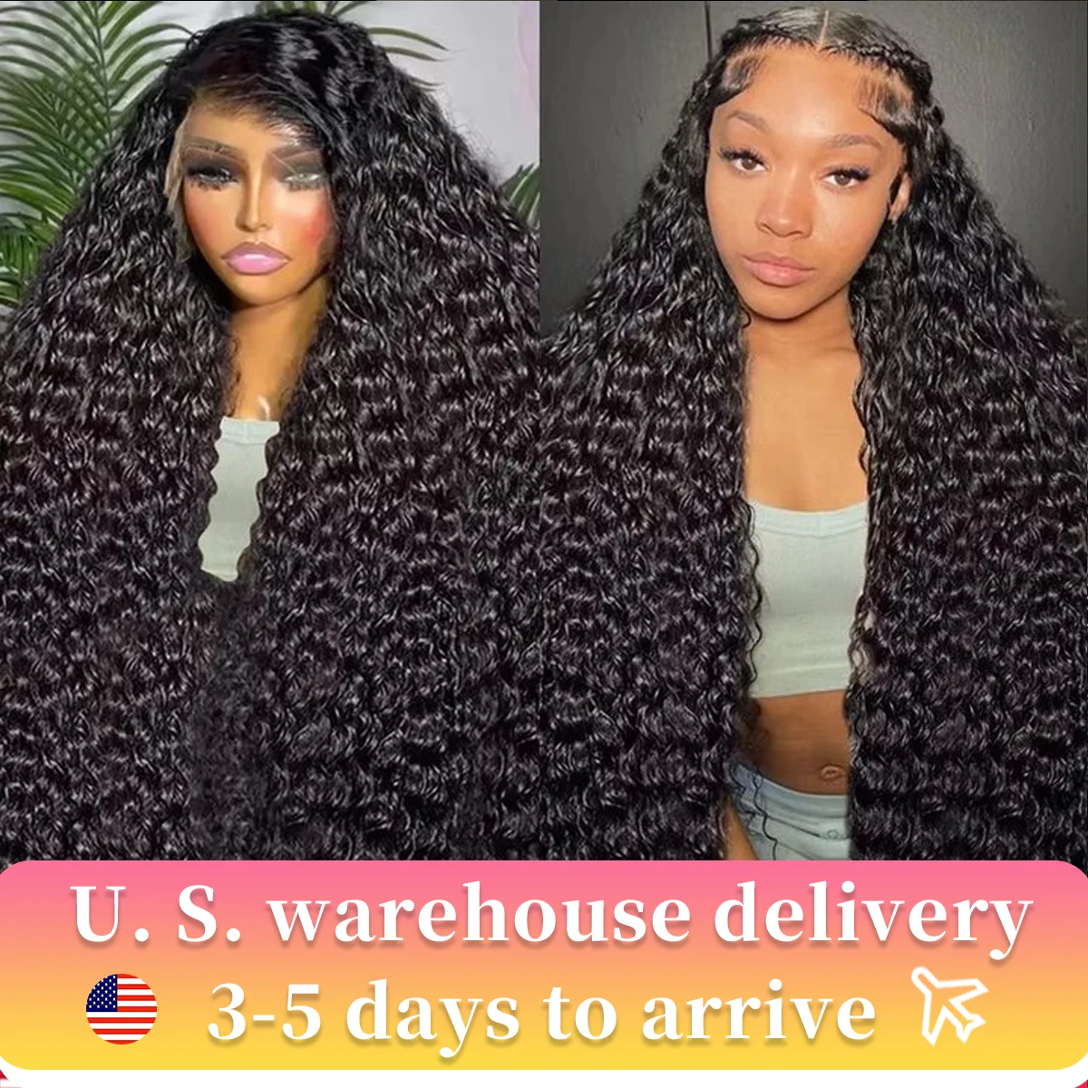 250 Density HD 13X6 Transparent Deep Water Wave Curly Human Hair Lace Frontal Wig 30 34 Inch 13X4 Lace Front Human Hair Wigs