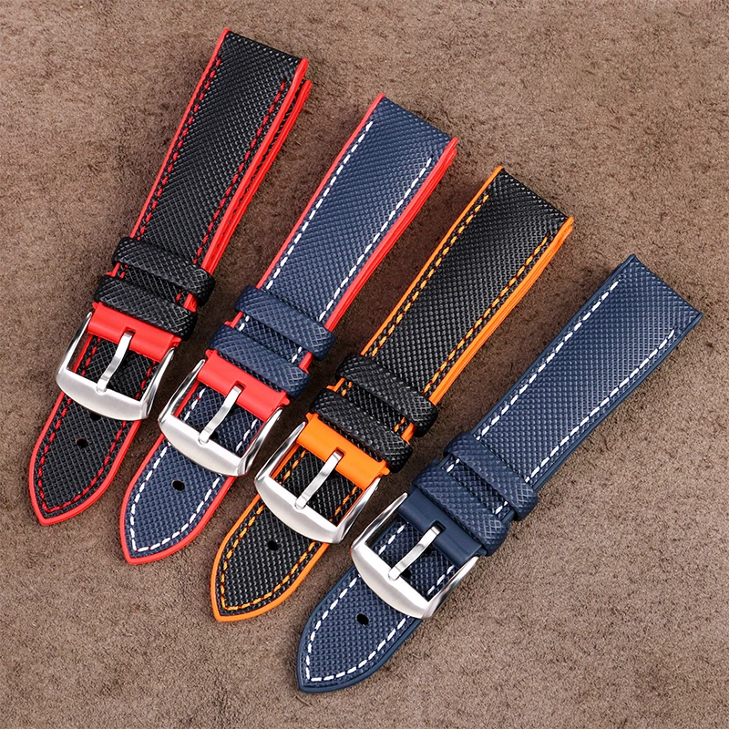 Neues Design Hybrid-Armband 20mm 21mm 22mm 23mm 24mm Fluorkautschuk-Canvas-Nylon-Uhren armbänder für jede Marke Taucher uhren