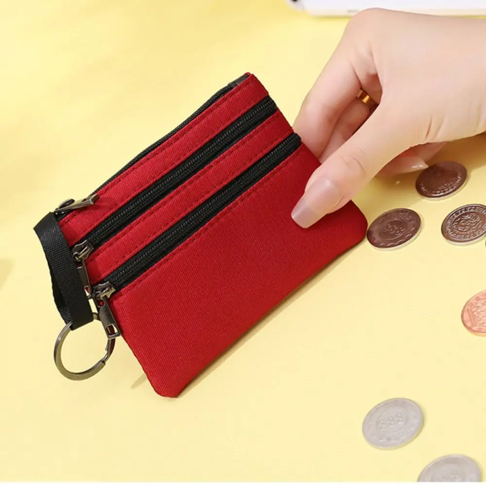 Fashion Canvas Wallet Purse Pouch Bag Short Wallet Zippers Coin Bag Mini Purse Card Holder 3-layer Fabric Coin Purse