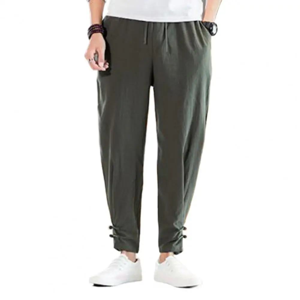 Elastic Waist Pants Men Chinese Style Pants Vintage Chinese Style Men's Ninth Pants with Elastic Waist Ankle-banded Sport