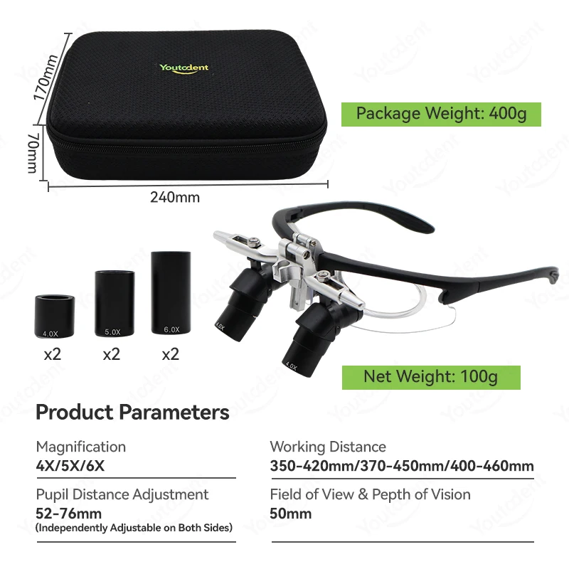 Dental 48 ° Ergo Optical Magnifier Loupe 4X/5X/6X Flip up Loupes With Magnetic Lens Barrel Prevent Bending And Lowering Head
