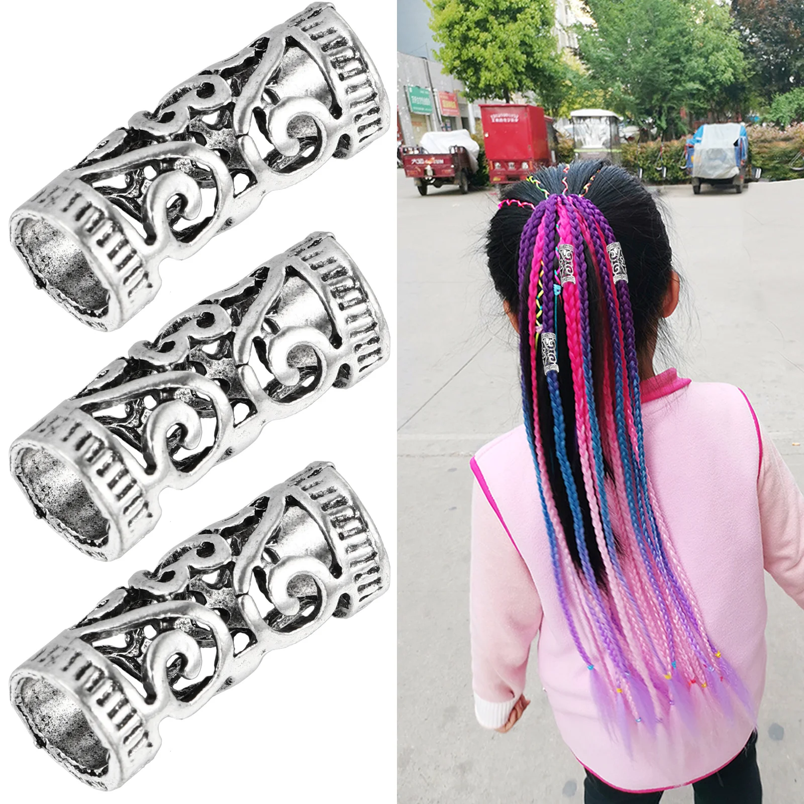 6 قطعة خواتم تخريمية خمر الجوف خارج الأصفاد Dreadlock ل تجديل وصلات شعر حفل زفاف حفلة موسيقية سبيكة إكسسوارات الشعر #5