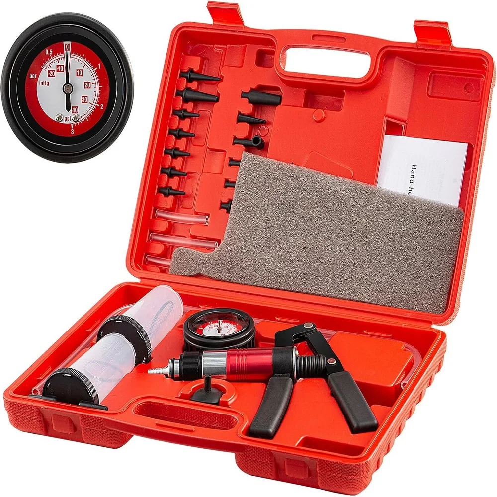 Hand Held Vacuum Pressure Pump Tester Brake Fluid Bleeder Bleeding Tool Kit Set