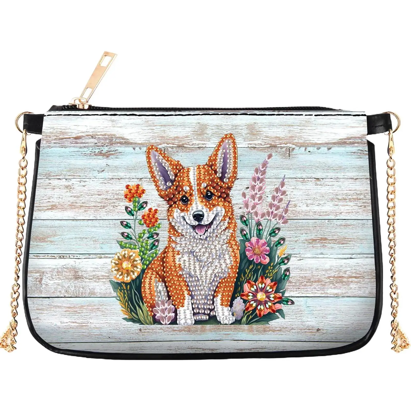 

Сумка-клатч с алмазной вышивкой в форме цветка и щенка, 5D DIY, сумка через плечо со стразами для женщин и девочек