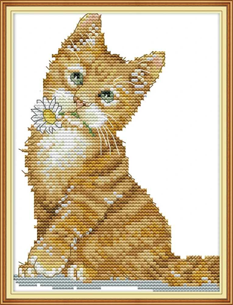 The cat bites the flower cross stitch kit aida 14ct 11ct count print canvas cross stitches   needlework embroidery DIY handmade