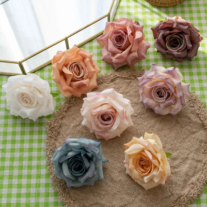 Tête de Roses en fausses fleurs 3D réalistes, pour la maison et le restaurant, décor de bureau, tissu en soie, fausse fleur pour la décoration de Festival d'activité