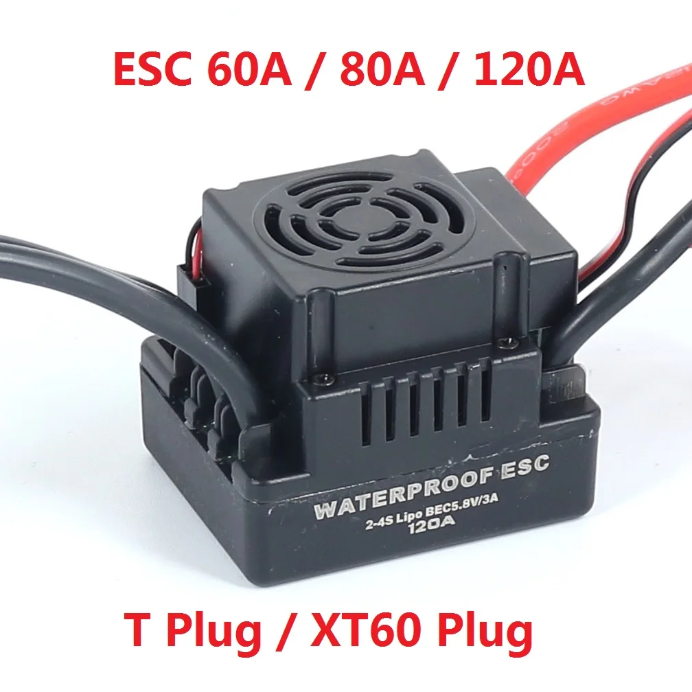 Waterproof ESC 60A 80A 120A S-80A S-120A Brushless ESC Electric Speed Controller with 5.5V / 3A BEC for 1/8 1/10 1:10 RC Car