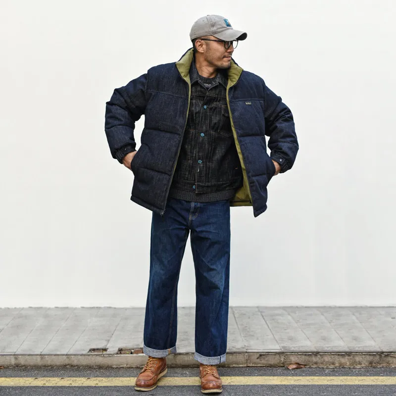 Molho Zhan Casacos masculinos para baixo jaqueta jeans jaqueta reversível espessada com penas de pato branco para inverno ajuste solto