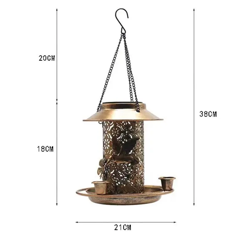 Solar Bird Feeder Metal Outdoors Hanging Bird House with Light Gift Ideas for Bird Lovers Outdoor Garden Backyard Decoration