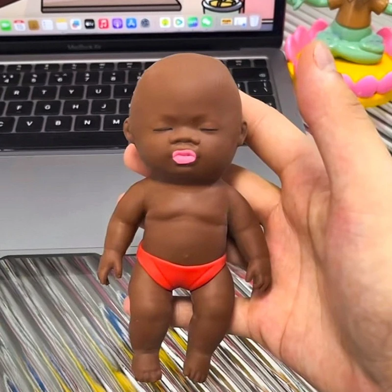 Muñeca de goma pequeña negra Natasha, juguete de descompresión, juguete de amasar musical de rebote lento, para aliviar la presión, pequeño regalo