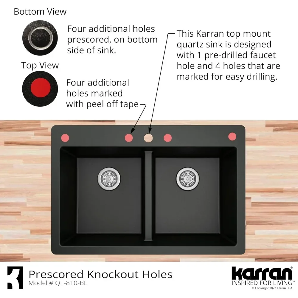 Top Mount Double Equal Bowl Quartz Kitchen Sink in