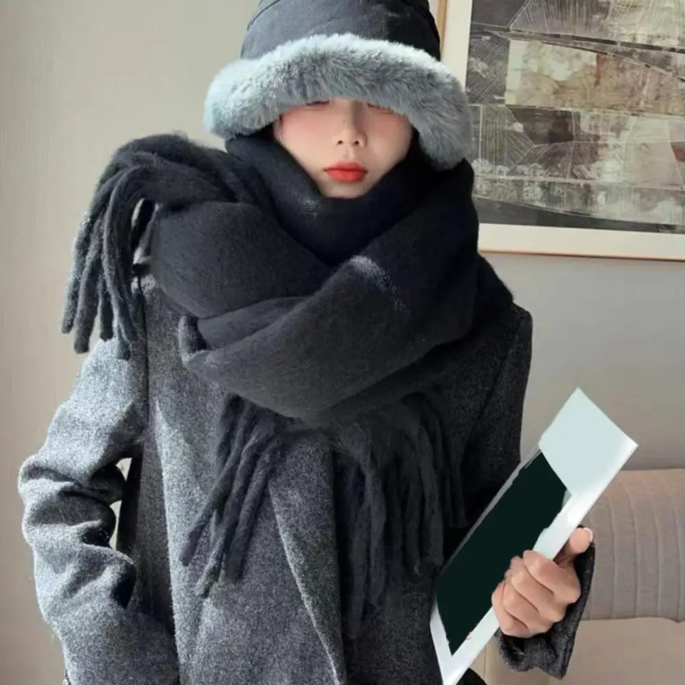 Women Versatile Scarf Women Accessory Women’s Winter Scarf Lightweight Soft Warm Wrap with Tassel Trim Solid Color for Weather
