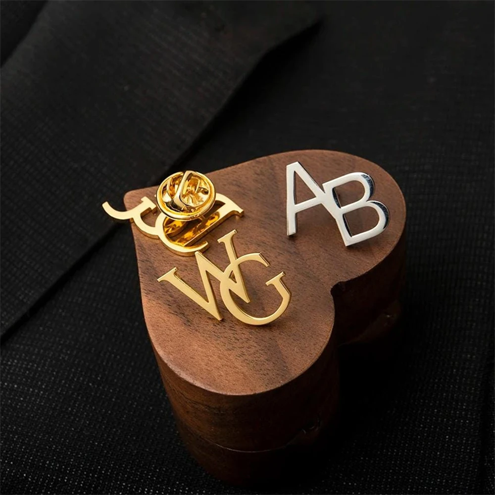 

Initial Name Lapel Pins Custom Double Letters Brooches for Professionals Business Meetings Wedding Gift Personalized Jewelry Men