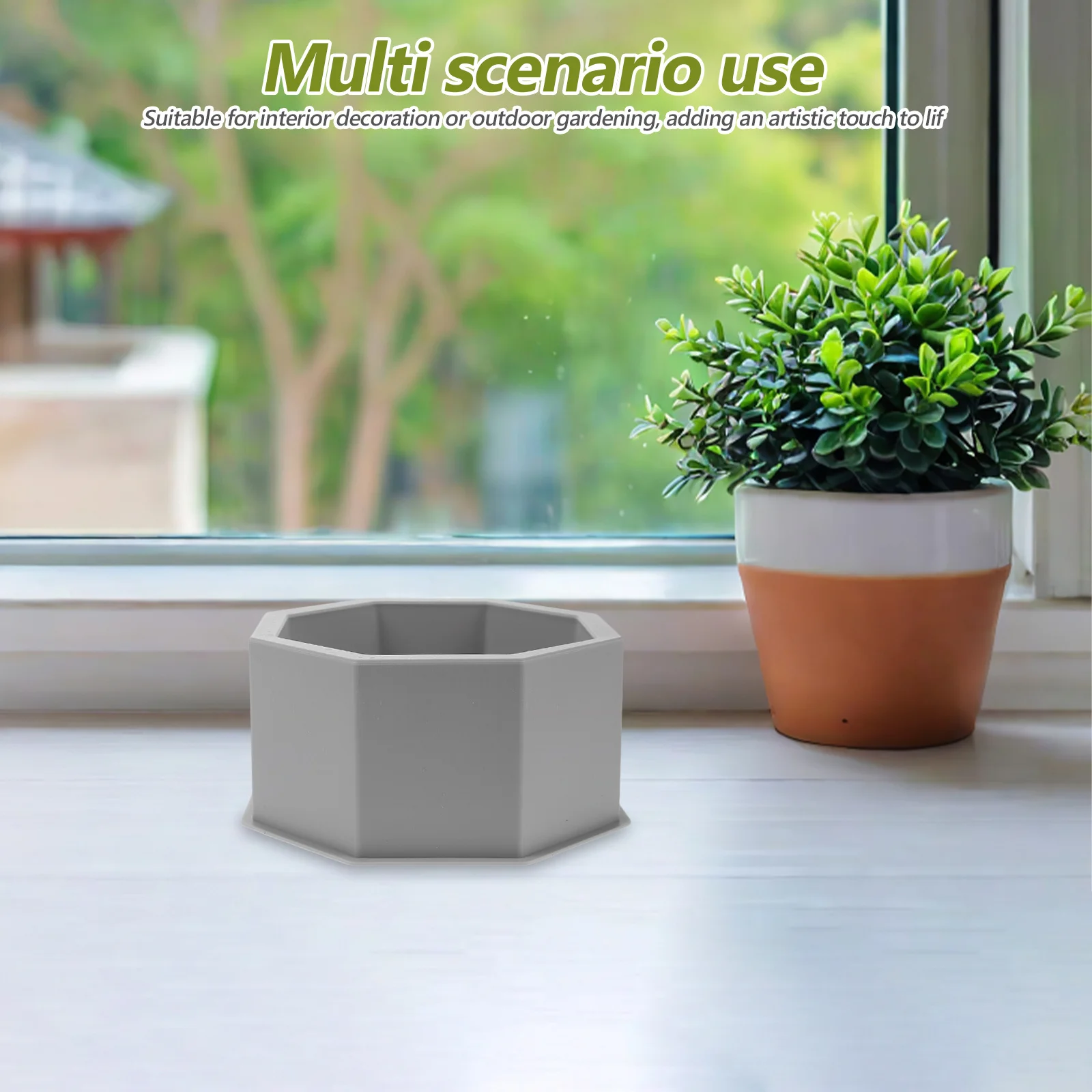 

2Pcs Silicone Cement Planter Molds Hexagon Square Concrete Modern DIY Succulent Flowerpot Mold Indoor Outdoor Garden Pot Mold