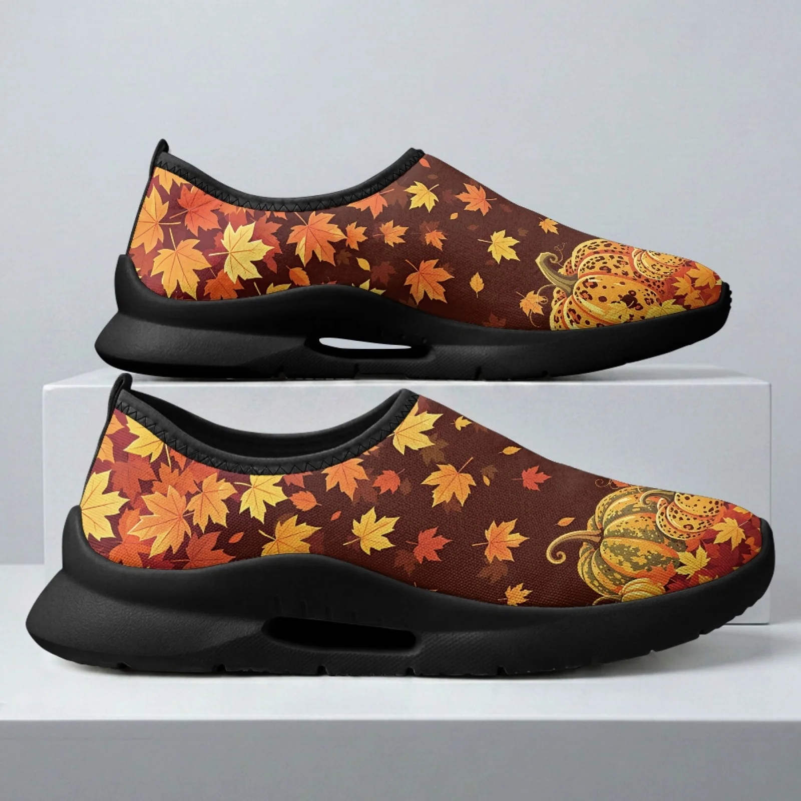 PENSTROLL Casual Low Top Tennis Shoes Non Slip Breathable Casual Shoes for Everyday Men Maple Leaf Pumpkin