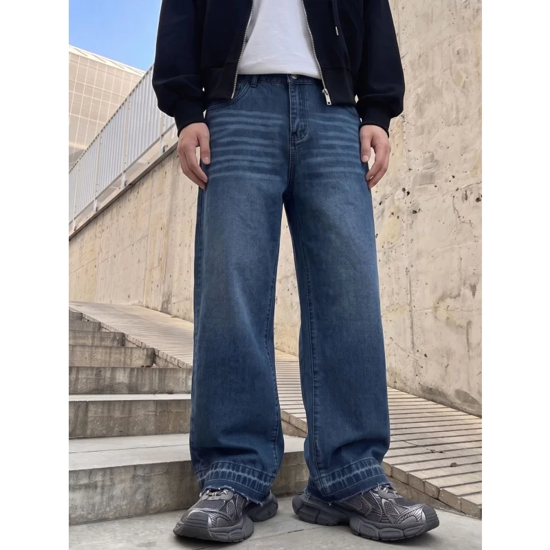 Men's Jeans Fashion Summer Retro Blue Man Pants Baggy Loose Casual Straight Long Trousers Comfort Fit Denim