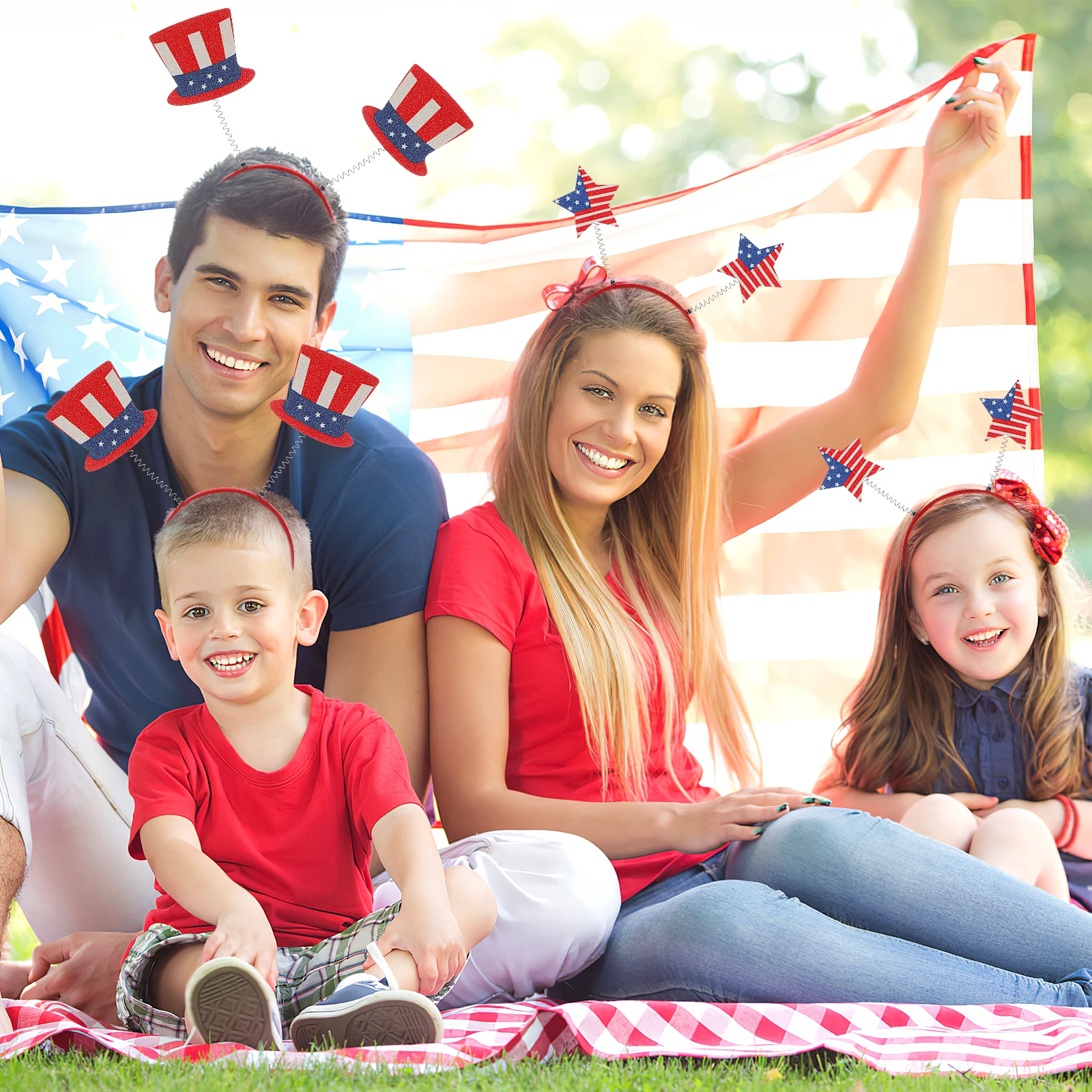 

4PCS American Flag Star Headband Independence Day Hair Ornament Holiday Party Costume Girls Headdress Decor Star Shape Hairbands