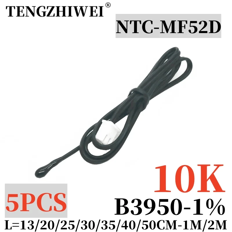5 sztuk termistor NTC czujnik temperatury B3950 10K 1% sonda powietrza sonda klimatyzacji 13/20/25/30/35/40/50CM 1M 2M