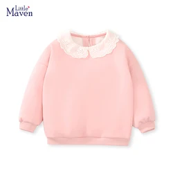 Little Maven 2024 Hoodies Children Kids Clothes Baby Girls Warm Fleece Outerwear Solid Sweatshirt Spring and Autumn Tops