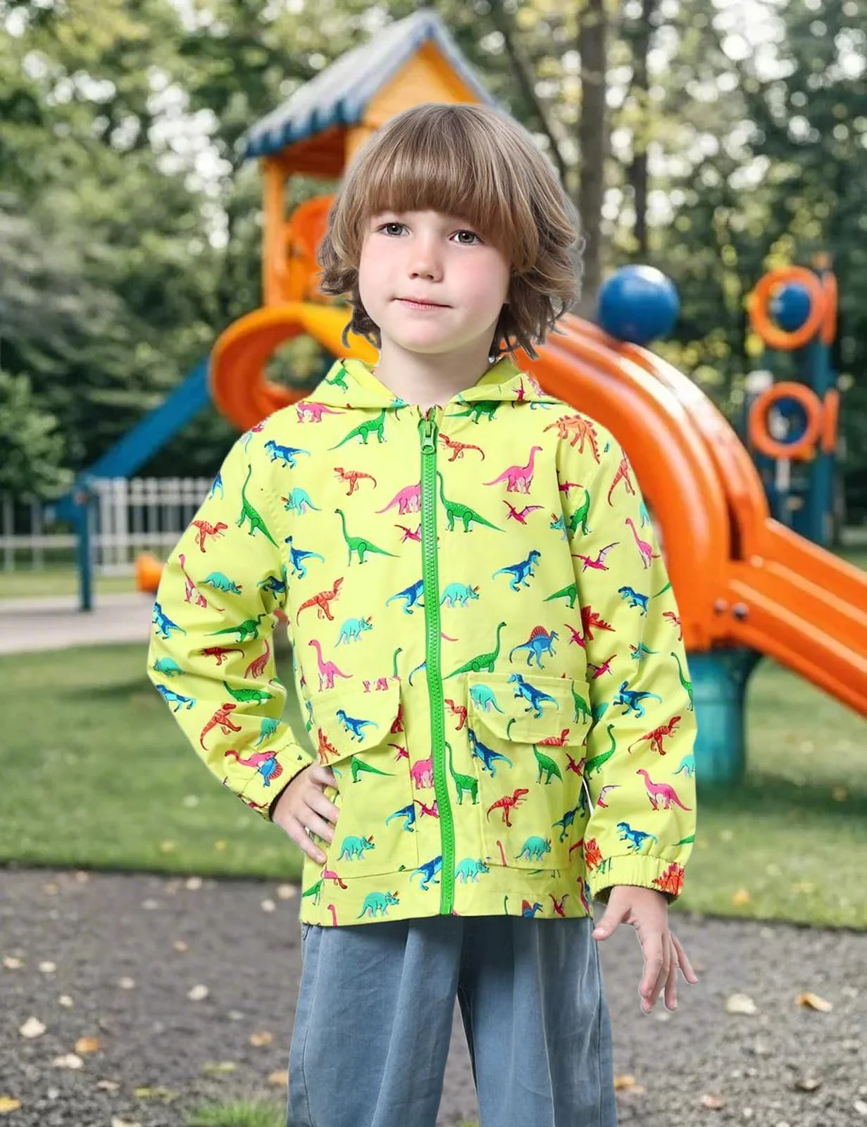 Toddler Boys Dinosaur Rain Jacket Kids Hooded Waterproof Suit Children Outdoor Windbreaker Costume