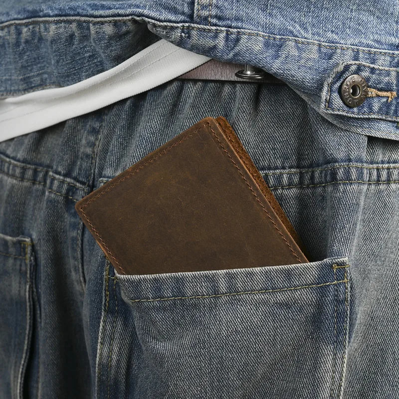 LD-Crazy Horse Leather Wallet Retro Style Horizontal Men's Wallet Minimally Used Genuine Leather 4-car Card Bag