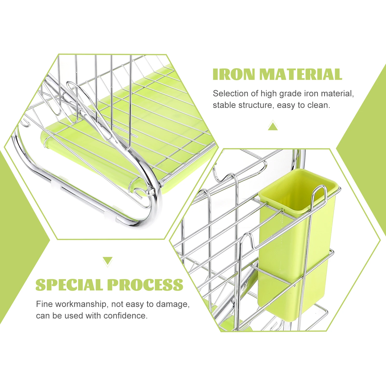 

Household 2-Tier Iron-Art Dish Drying Rack Green Bowl Plate Organizer Drainage Design Multifunctional Kitchen Utensils Holder