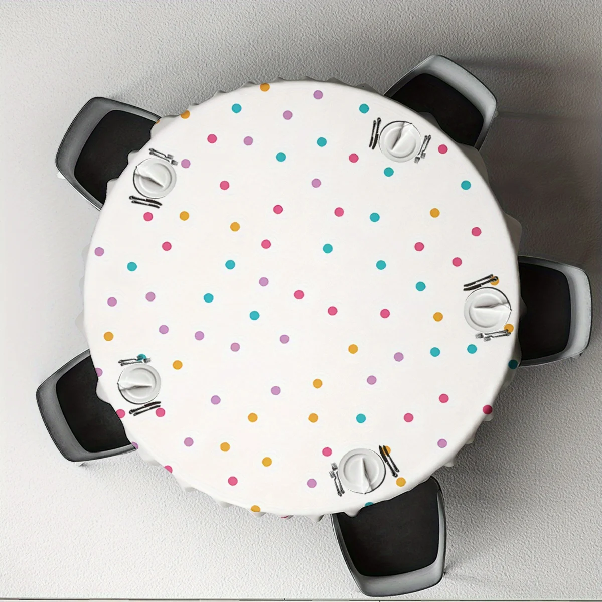 1pc 61-Inch Round Colorful Graffiti Polka Dot Tablecloth - 100% Polyester Machine-Washable for Dining Table, Kitchen, Parties