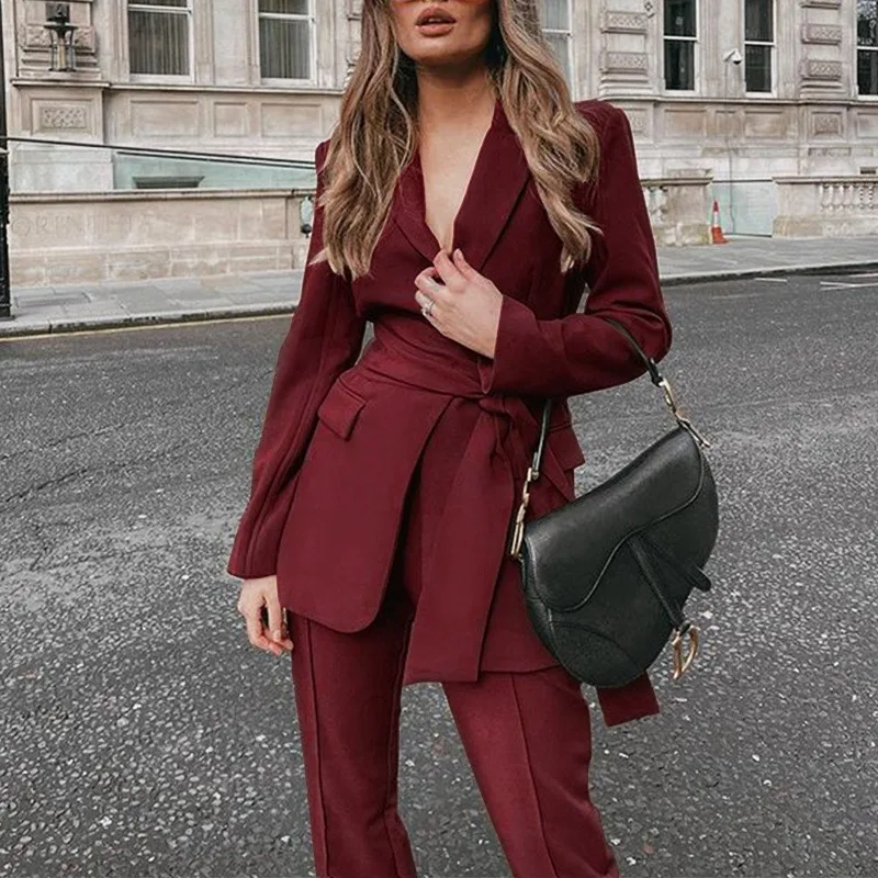 Spring Autumn Women Casual Suit Jacket Matching Set Fashion Loose Blazers Straight Leg Pants Two Piece Female Clothing