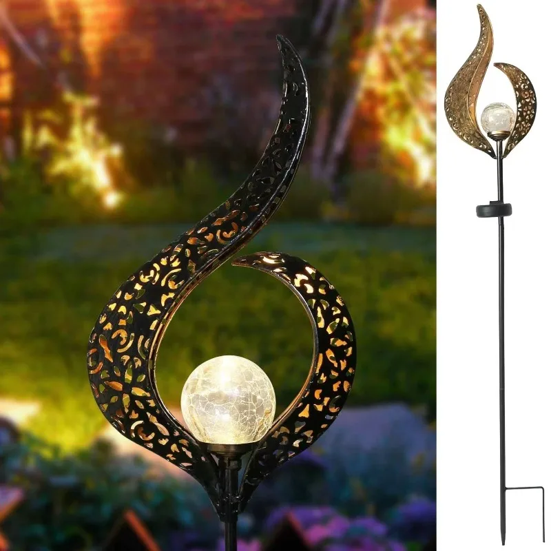 Retro Solar Hollow Out Moon Ground Plug Patio Lawn Lamps Iron Outdoor Garden Waterproof Night Lights Courtyard Landscape Decor