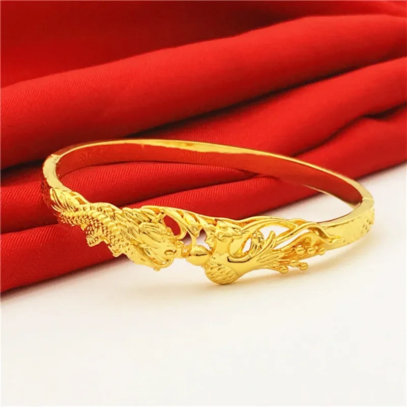 

Mencheese New European Currency Copper Plated Vietnam Sand Gold Bracelet Dragon and Phoenix Peacock Golden Wedding Bracelet