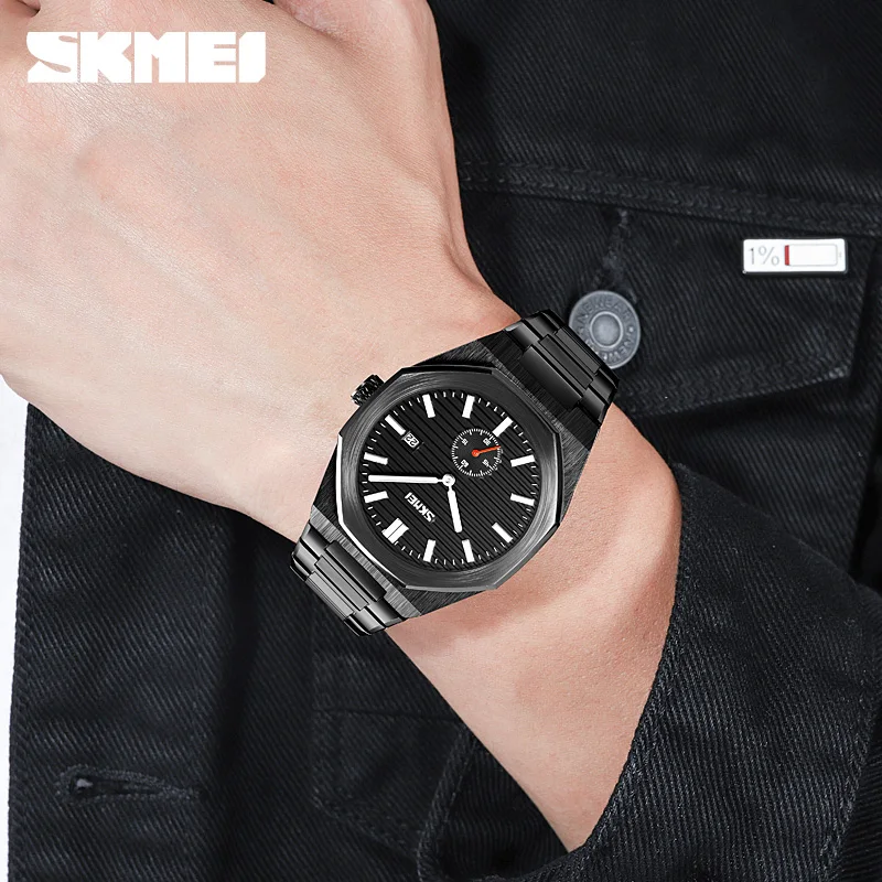 SKMEI 9262 Reloj Hombre ساعات كوارتز رجالية عادية العلامة التجارية الفاخرة حزام الفولاذ المقاوم للصدأ تاريخ الوقت مقاوم للماء ساعة اليد على مدار الساعة