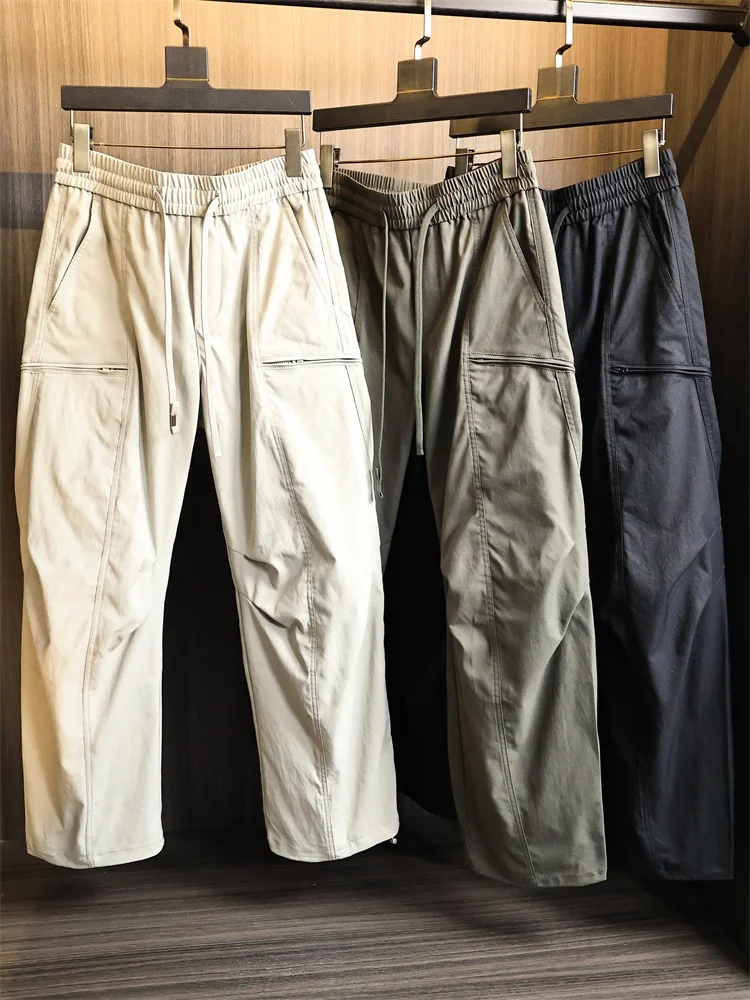Men's Outdoor Casual Pants Straight Leg Fit Autumn Wear Resistant Polyester Fiber mid Waist Elastic Waist Basic Color