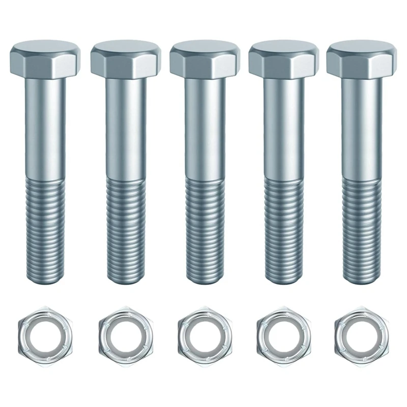 5PCS Rotary Cutter Shear Zinc Plated Bolts 1/2Inch X 3-1/2Inch With 5PCS Locking Zinc Plated Nut