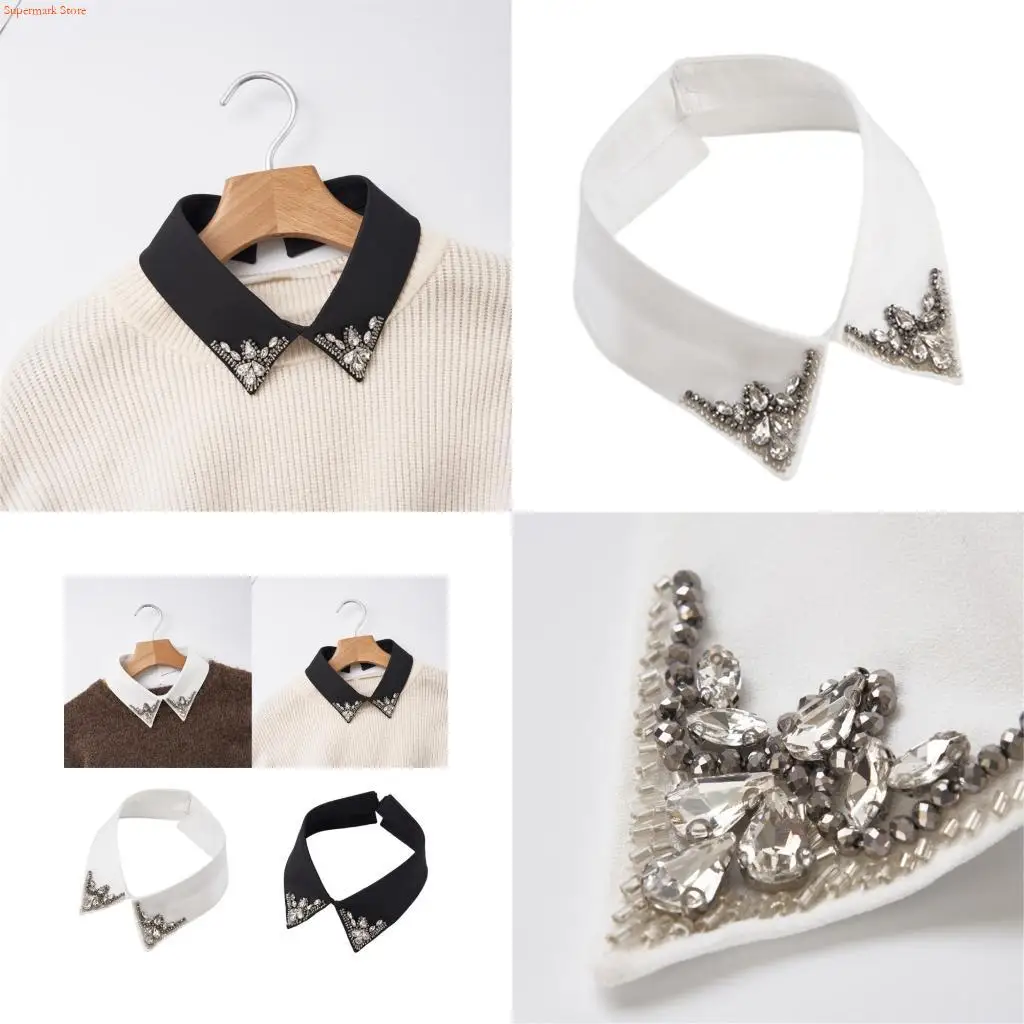 

Q5WE Стильный ложный воротник с регулируемым задним открывающими стразами декорации идеально подходит для блузких курток и