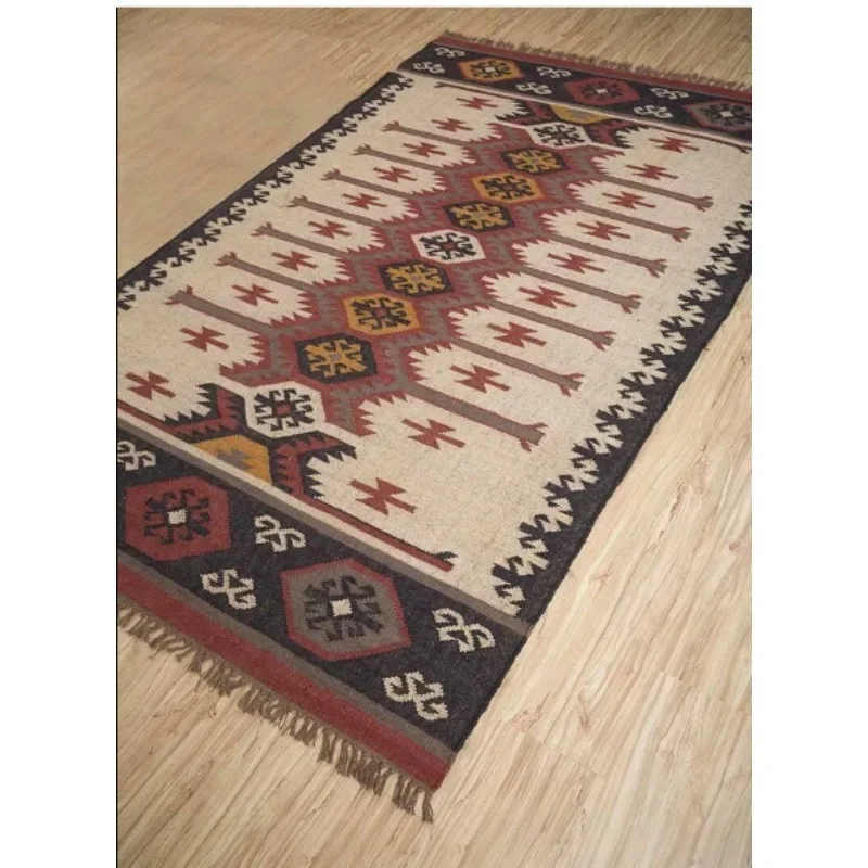 Kilim Rug Jute Wool Runner Vintage Handwoven Kilim Geometric Carpet Area Rug