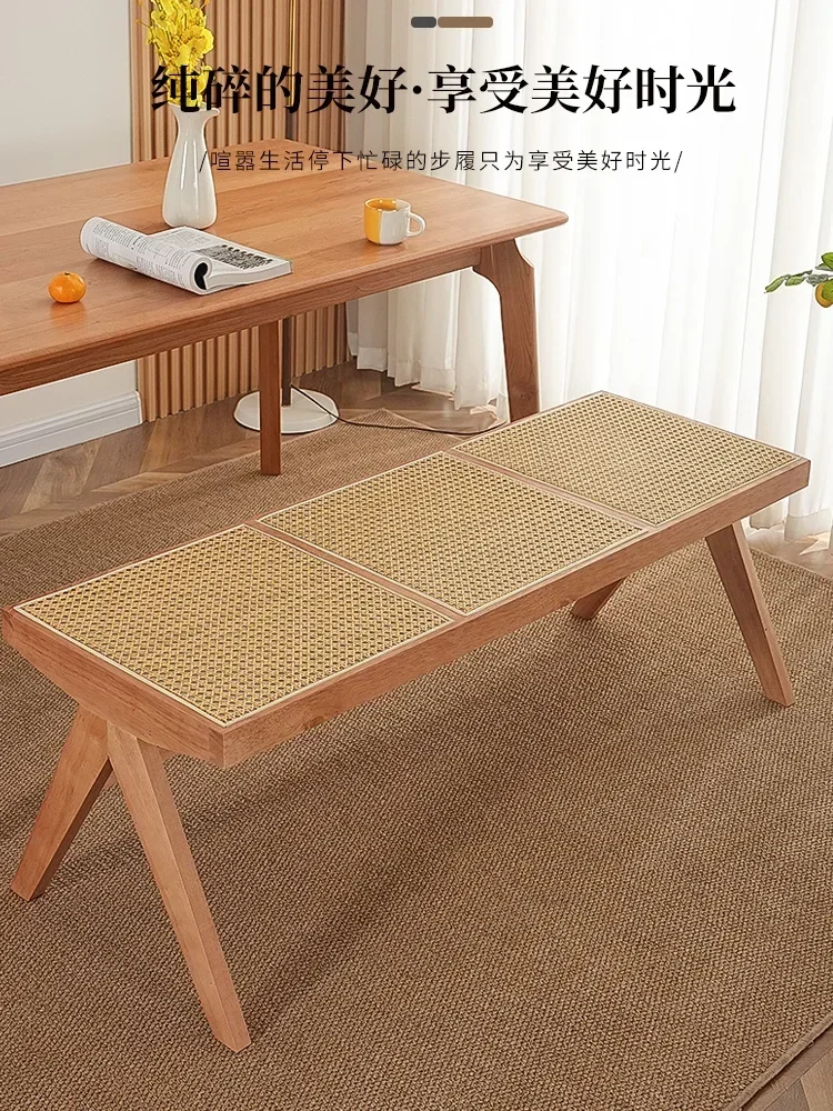 

Solid wood rattan bench home living room bedside stool clothing store shoe store Chandigarh shoe changing stool chair