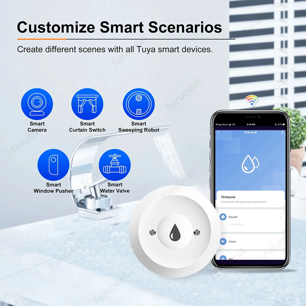 Imagem -06 - Tuya Inteligente Zigbee Sensor de Vazamento de Água Alarme Detector de Nível de Água Sensor de Vazamento de Inundação App Controle Remoto Sistema de Alarme de Segurança