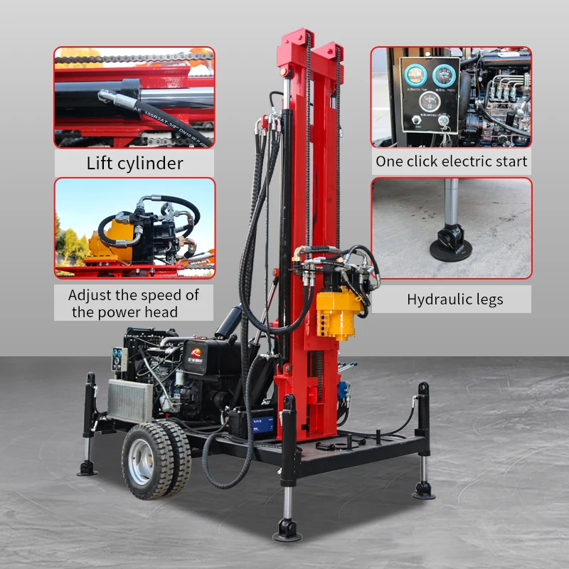 2025Hydraulic Multifunctional Water Well Drilling Rig Four Cylinder 78PH Wheel Well Drilling Rig